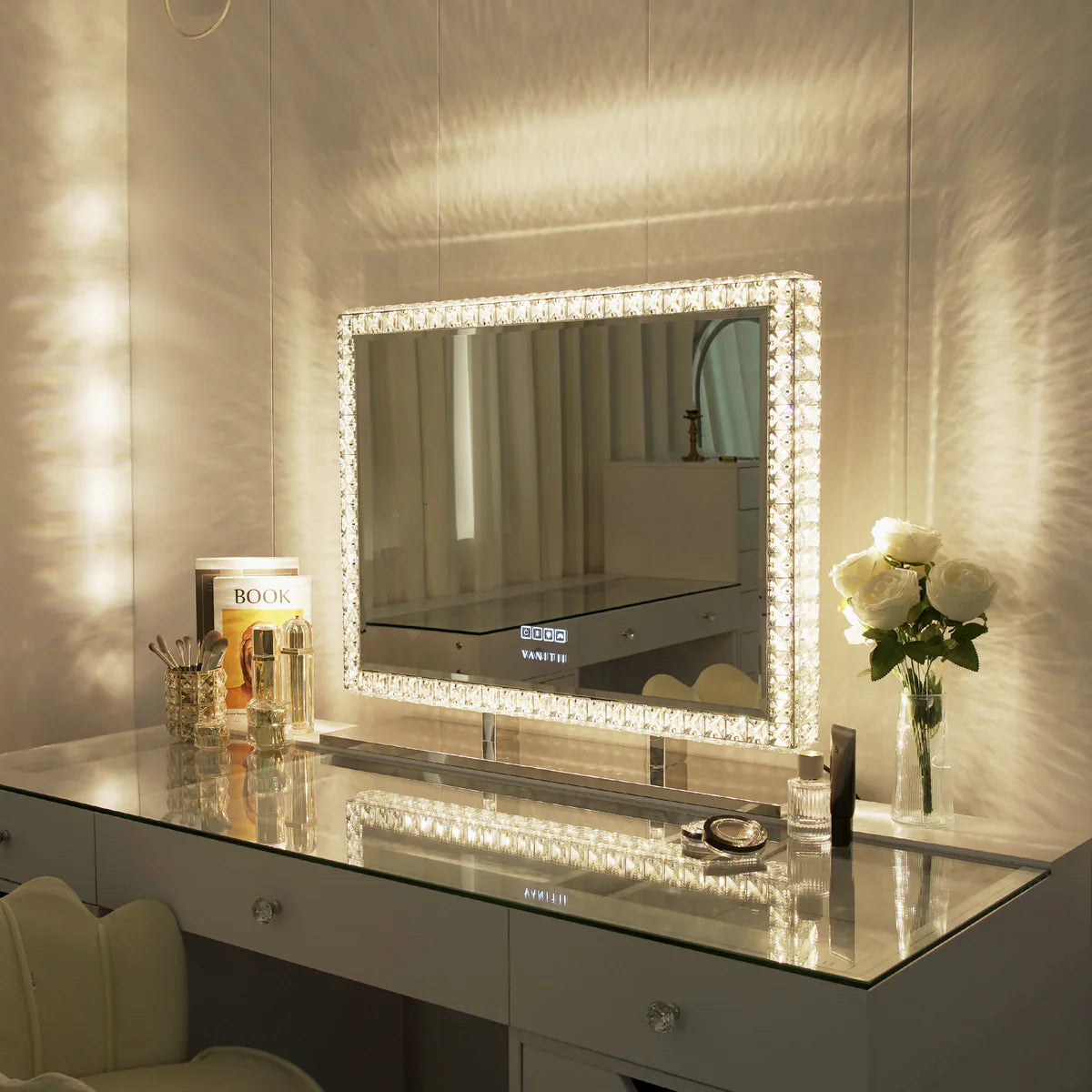 Oglindă Diamond Vanity cu Iluminare LED din Cristal pentru Machia