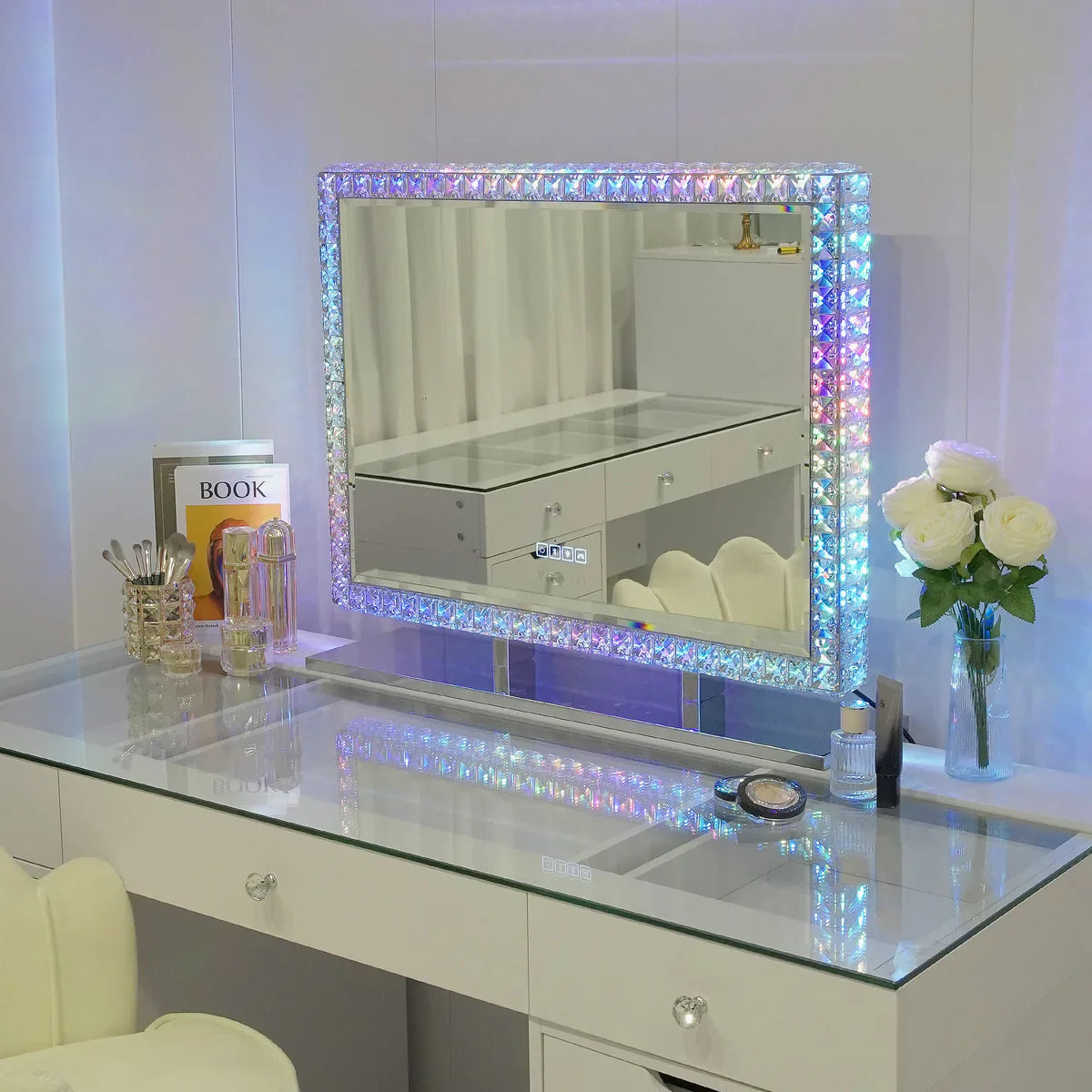 Oglindă Diamond Vanity cu Iluminare LED din Cristal pentru Machia