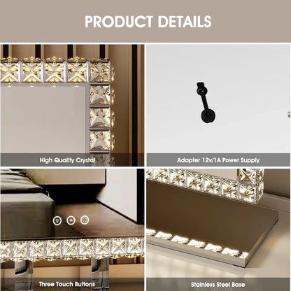 Oglindă Diamond Vanity cu Iluminare LED din Cristal pentru Machia