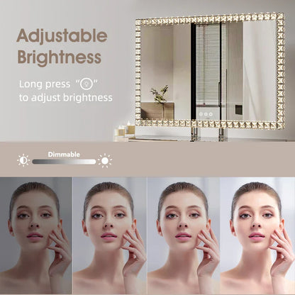 Oglindă Diamond Vanity cu Iluminare LED din Cristal pentru Machia