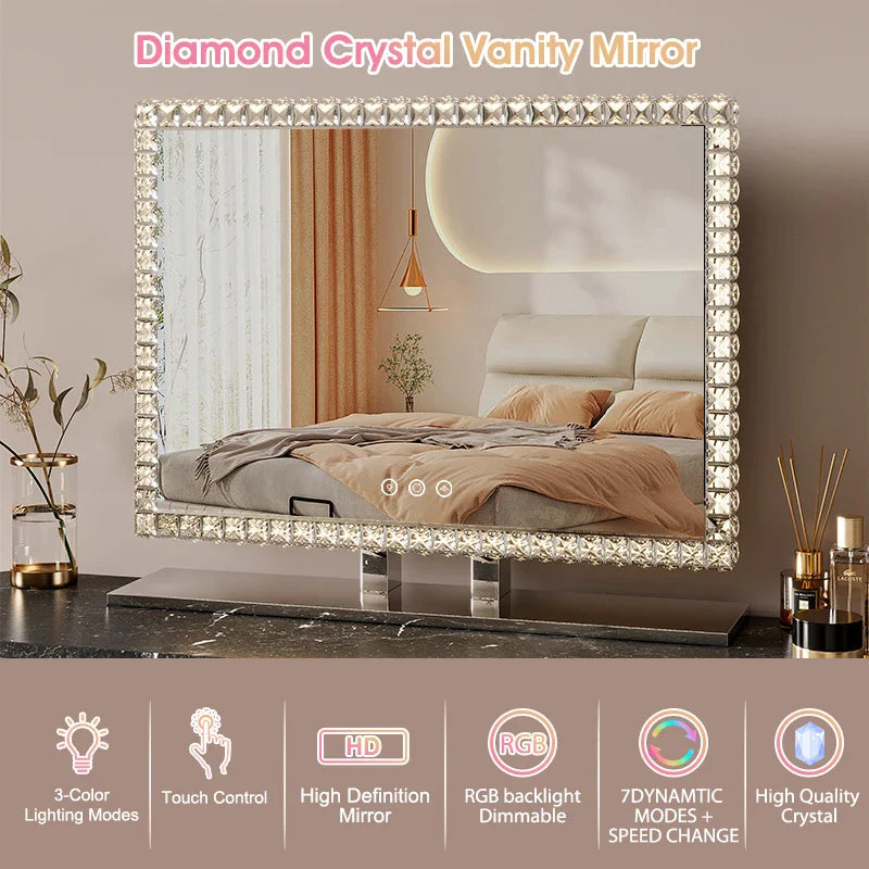 Oglindă Diamond Vanity cu Iluminare LED din Cristal pentru Machia