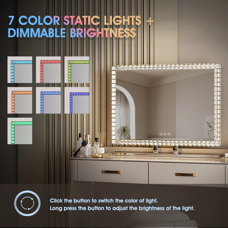Oglindă Diamond Vanity cu Iluminare LED din Cristal pentru Machia